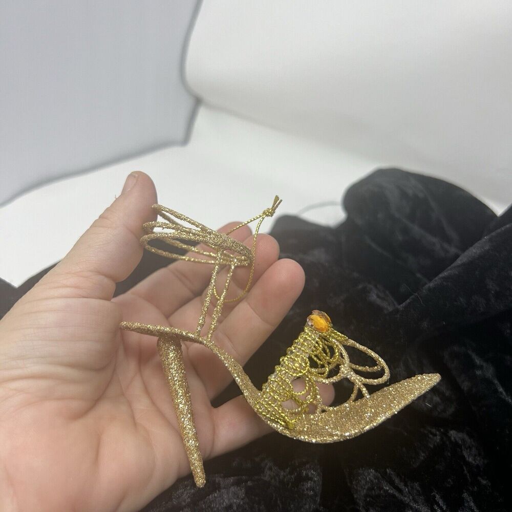 Pier 1 Stiletto Heel Gold Glitter Sandal Christmas Ornament Shoe Holiday - Picture 6 of 10